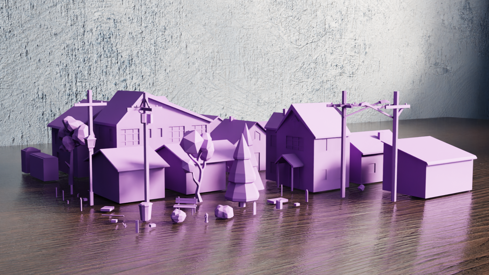 Miniatura 2 do modelo 3D Low Poly Town Elements Collection V1