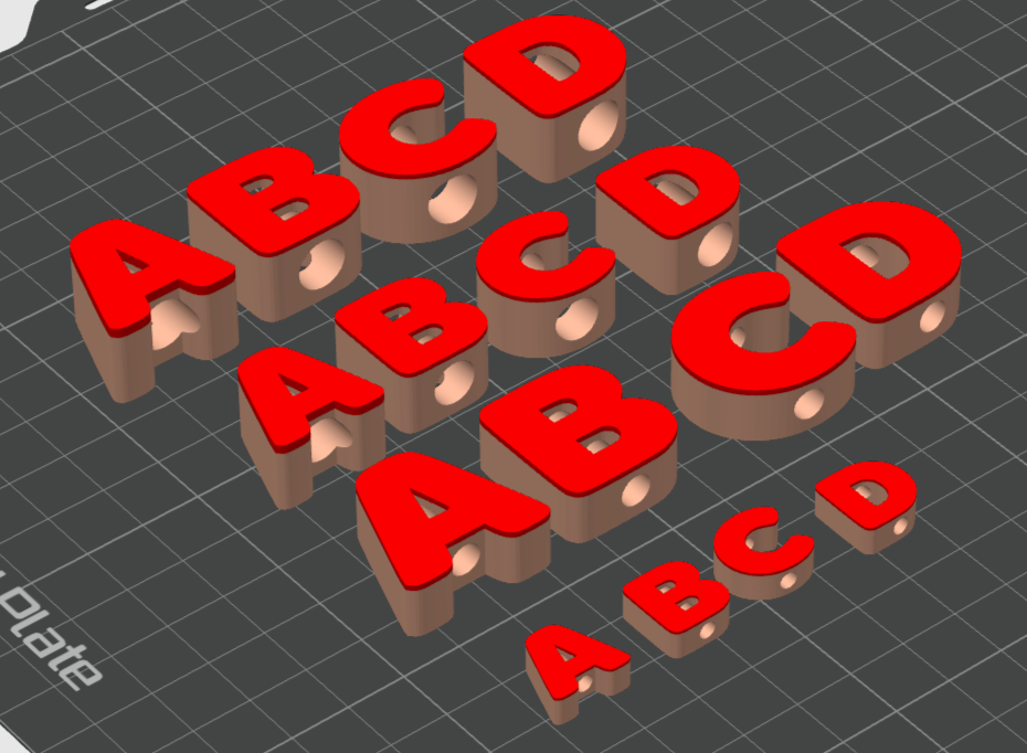Alphabet STL Rounded Letters ,DIY Letter HOLES. SAMPLE FILE ABCD