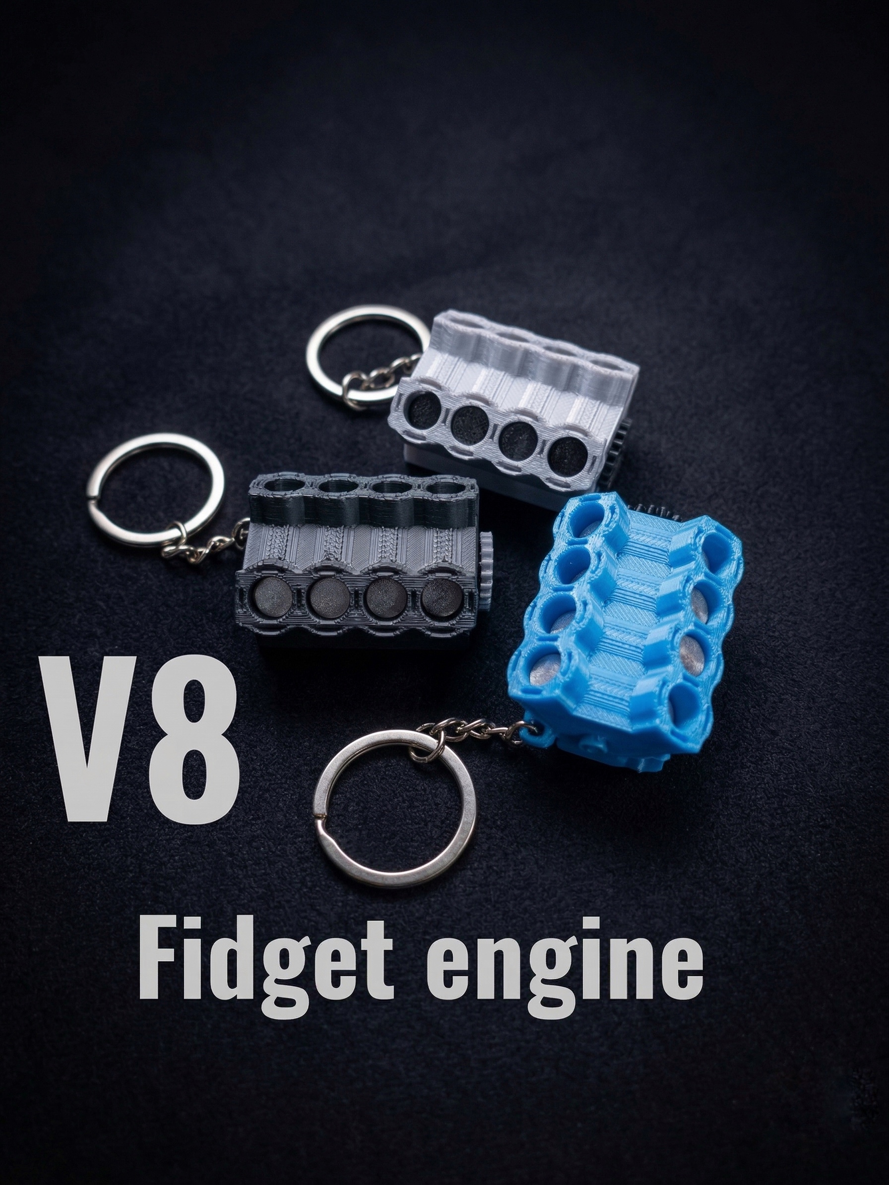 Fidget V8 engine keychain