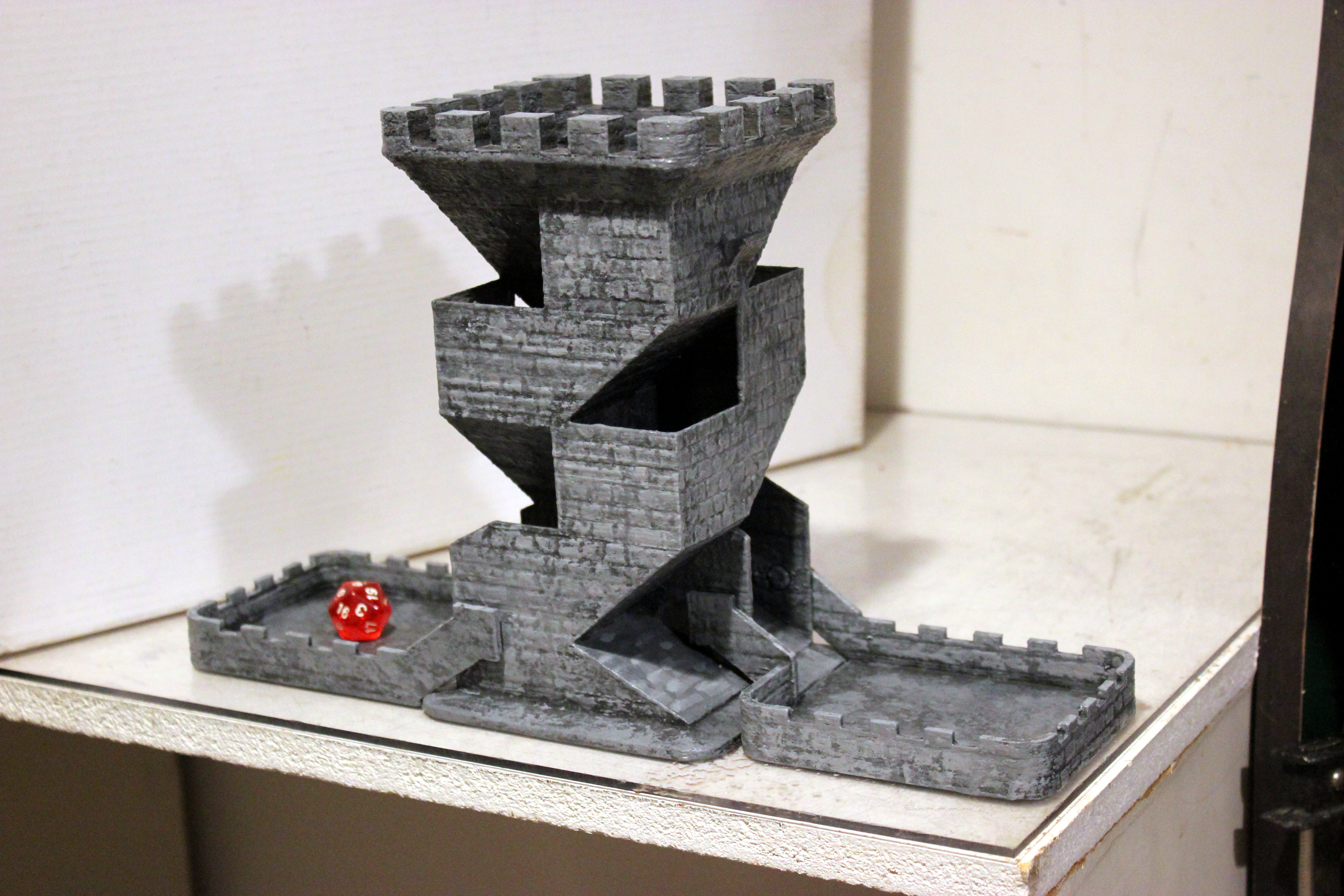 Dice Tower with Fold-Up Trays - larger roller 196mm tall version for more D&D dice brands