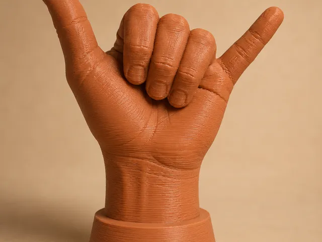 Skulptur einer Hand in Shaka-Geste - Sculpture of a hand in shaka gesture