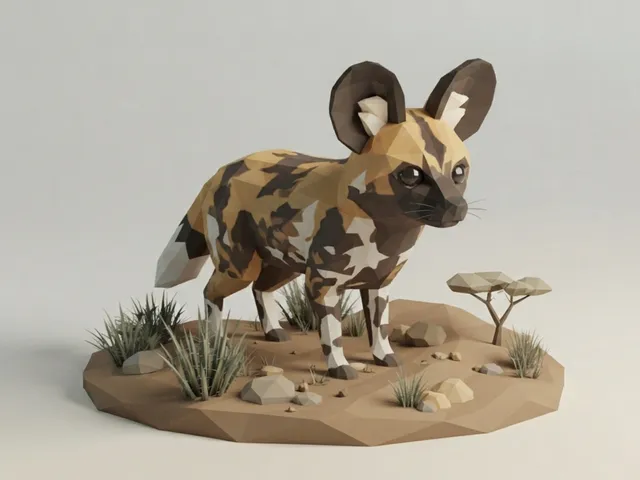 Low Poly African Wild Dog