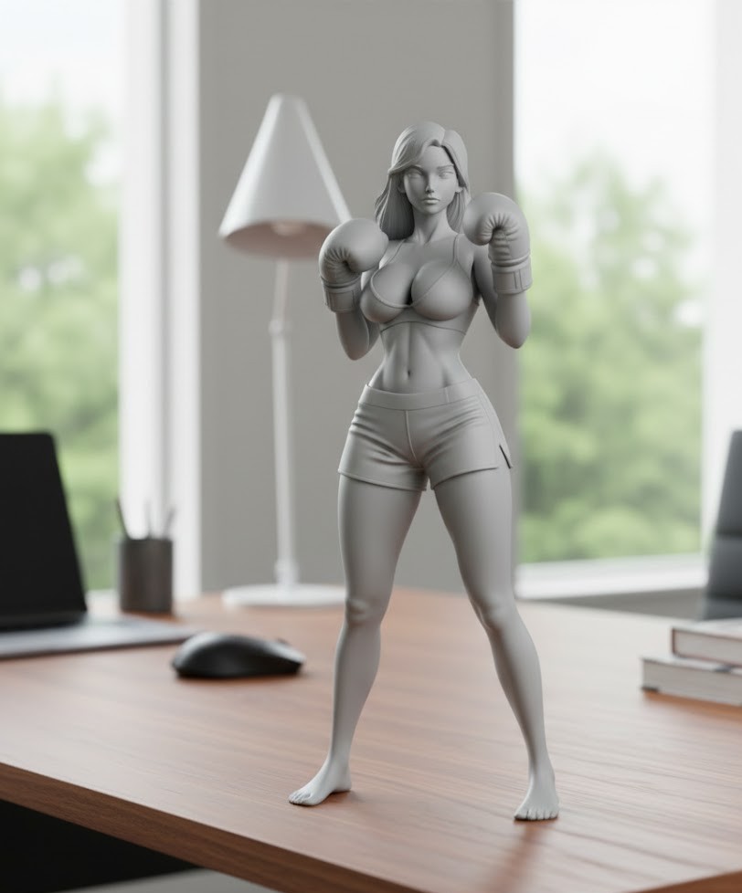sexy woman with big breasts boxing