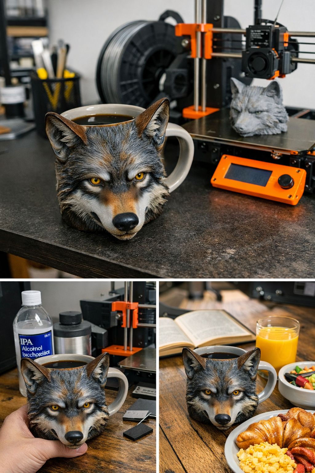 Wolf Head Mug – Artistic Ceramic Drinkware 3D Printable Model (OBJ, STL, FBX, GLTF, BLEND, DAE, PLY, 3MF)