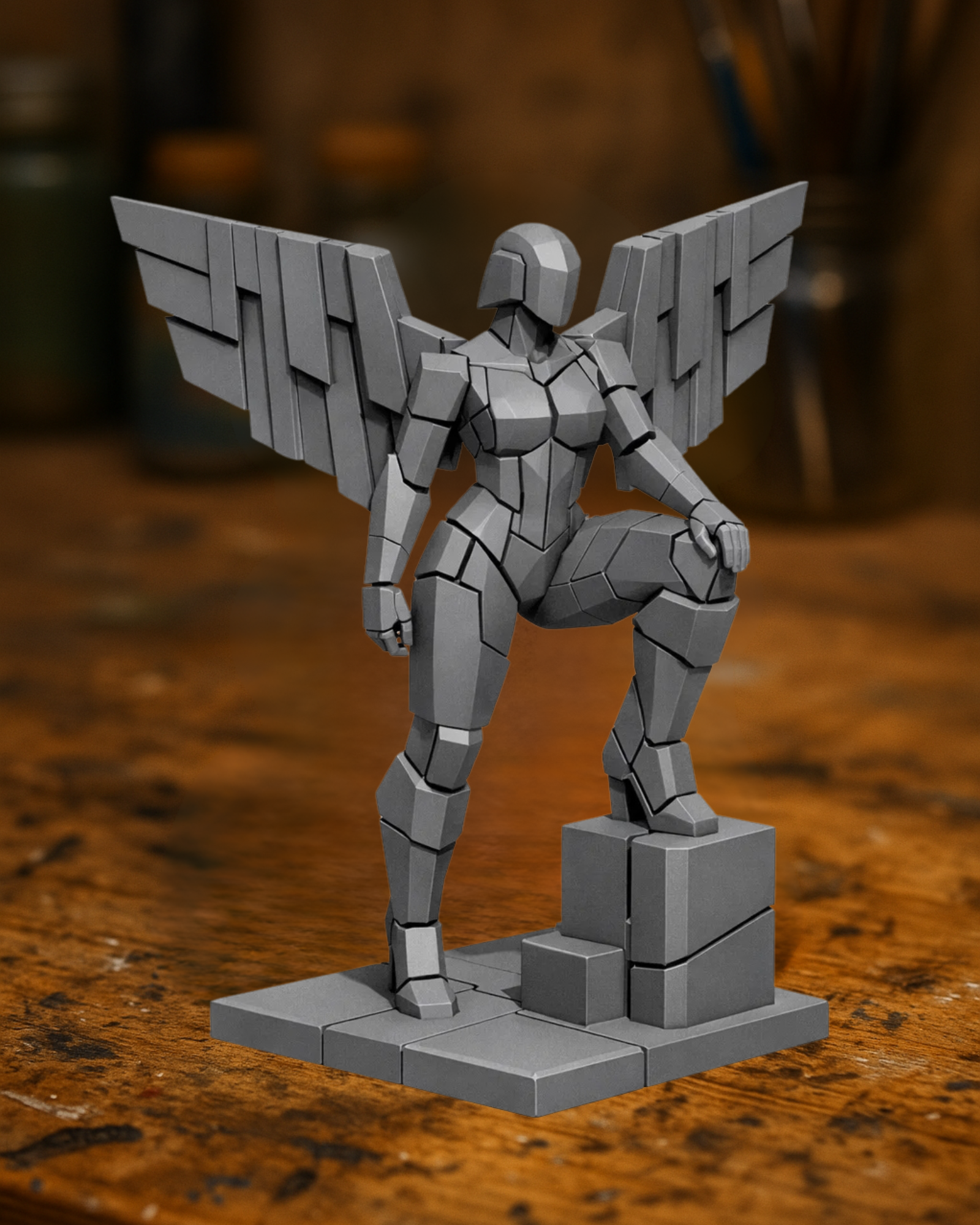 Geometric Winged Guardian – Futuristic Valkyrie Statue