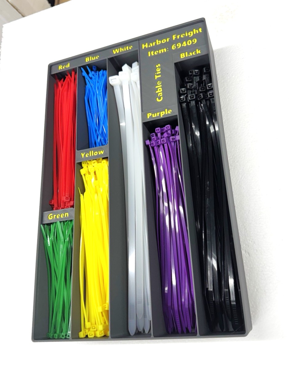Gridfinity Zip Tie Organizer for Harbor Freight 69409 (Color-Sorted Cable Tie Bin)