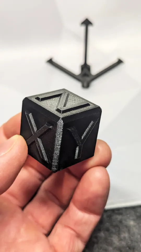 X, Y, Z Orientation Calibration Cube with Arrow Stand by