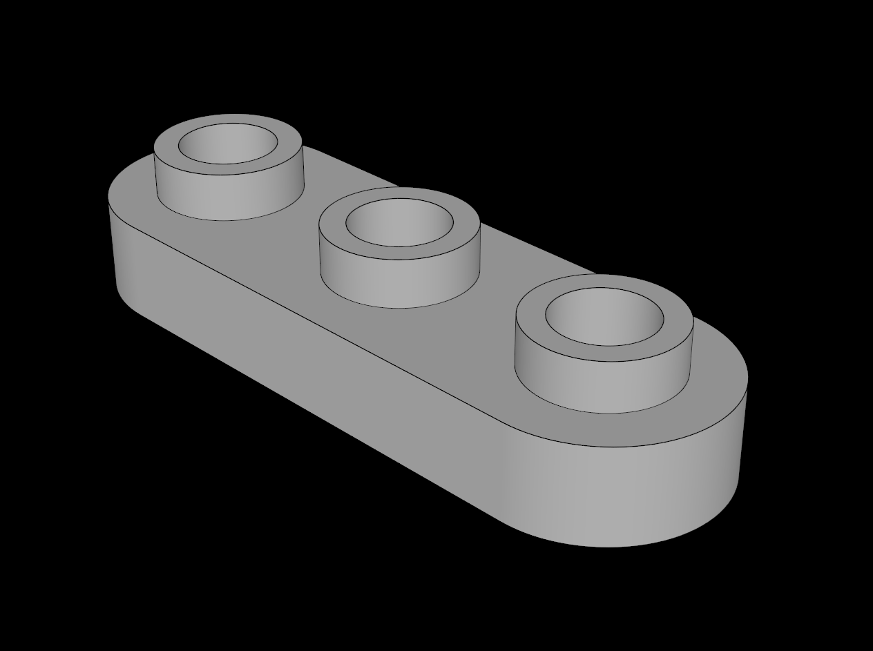 Lego Compatible (77850.dat) Plate  1 x  3 with Round Ends and  3 Open Studs