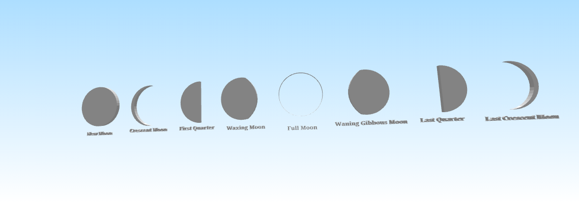 Minimal Moon Phases Wall Art | 3D Printable Celestial Decor - Horizontal