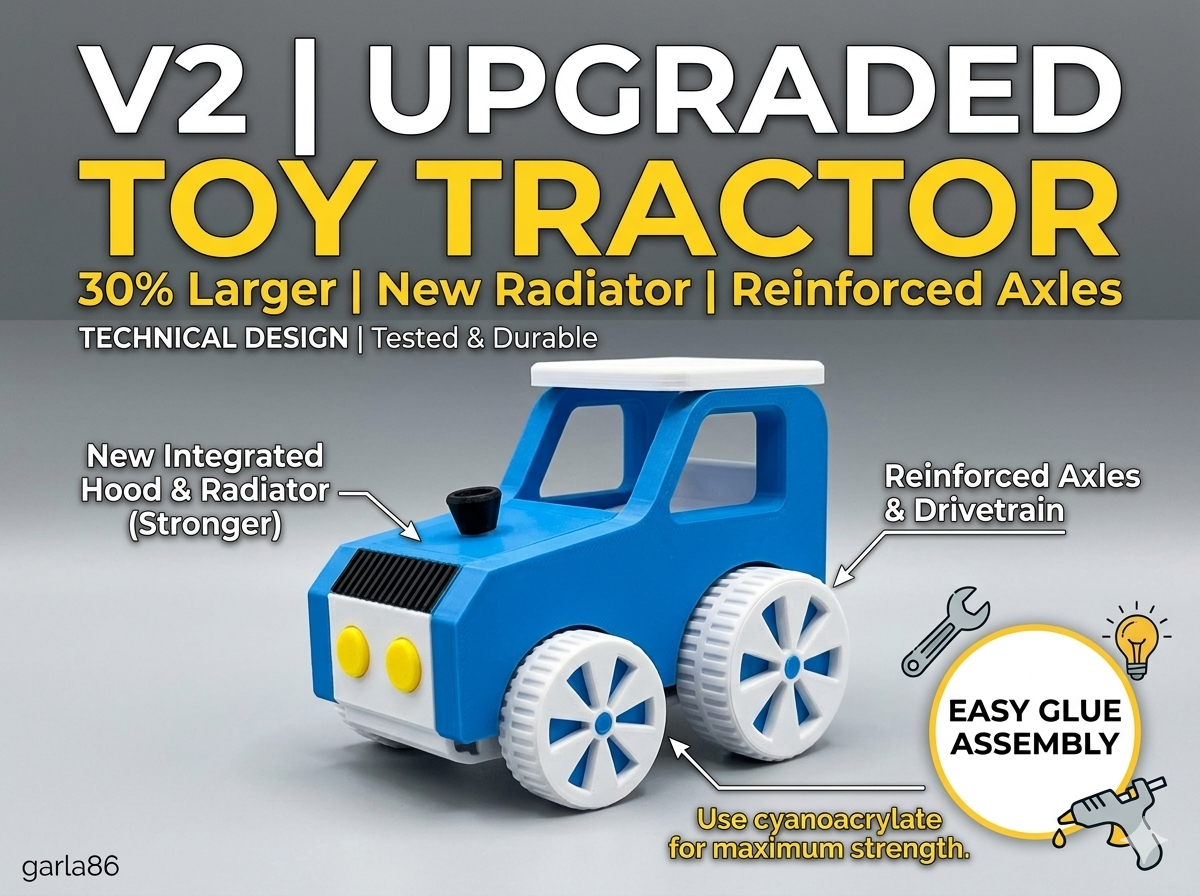 Upgraded Toy Tractor V2 - 30% Larger - Reinforced Design
