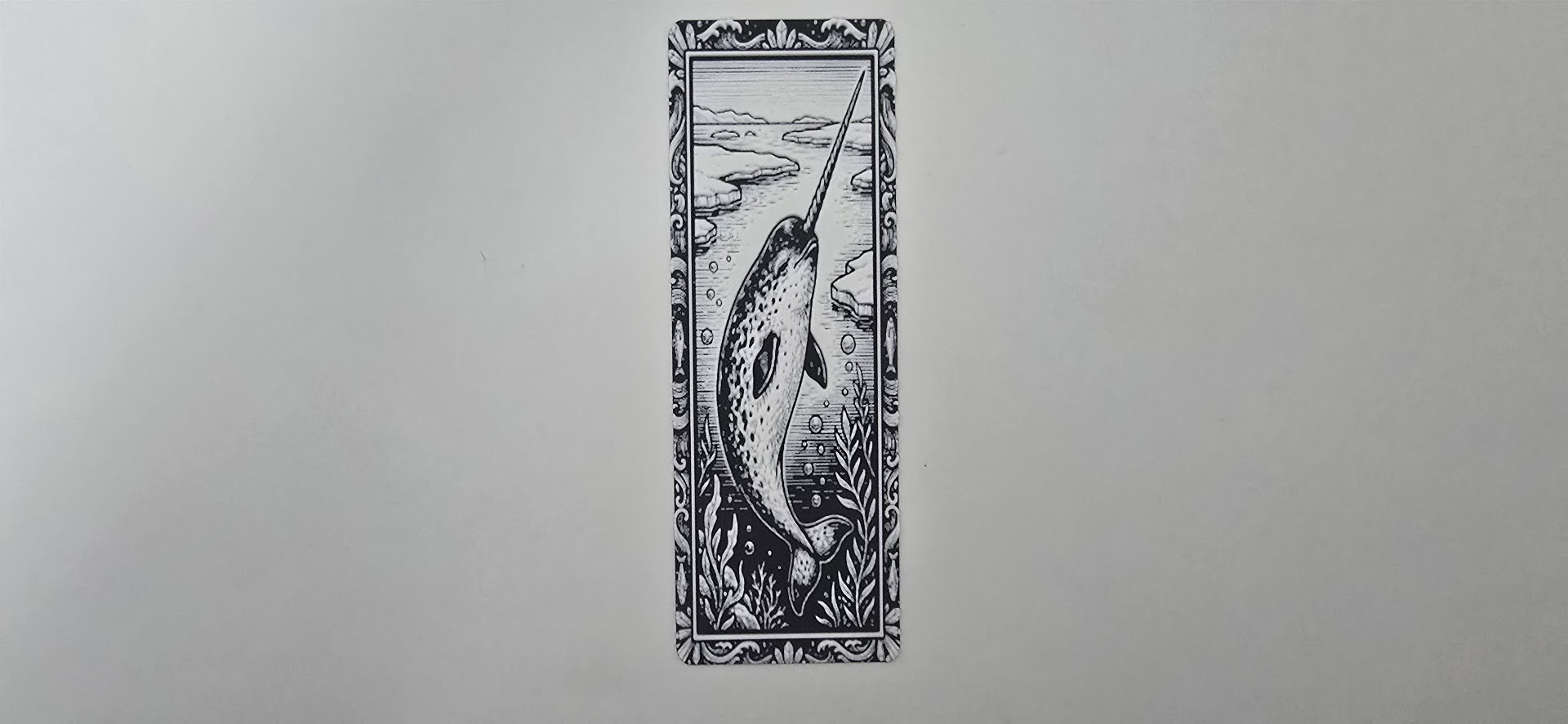 Black and White Narwhal Sea Art Bookmark
