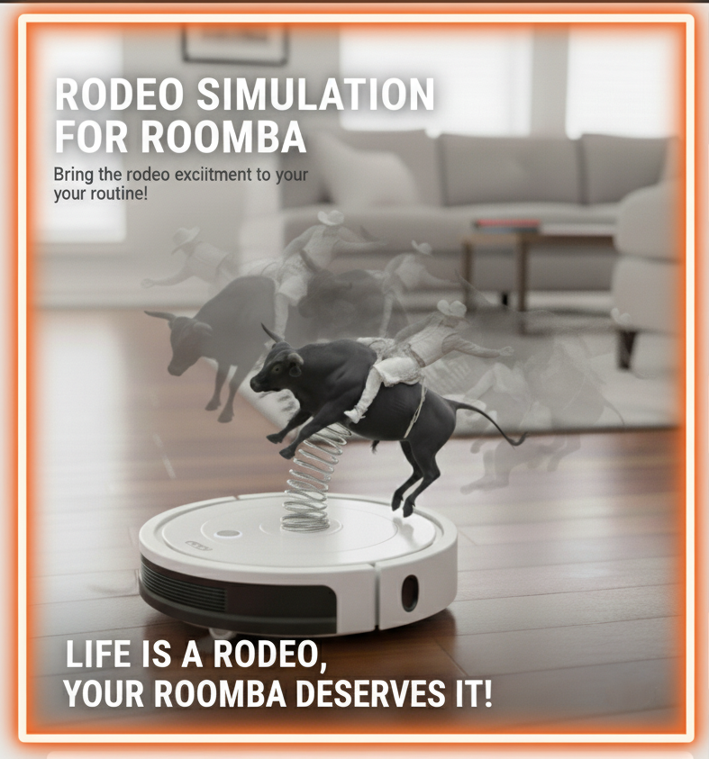 Rodeo Simulation – Bull Rider on Spring for robot vacuum / mop