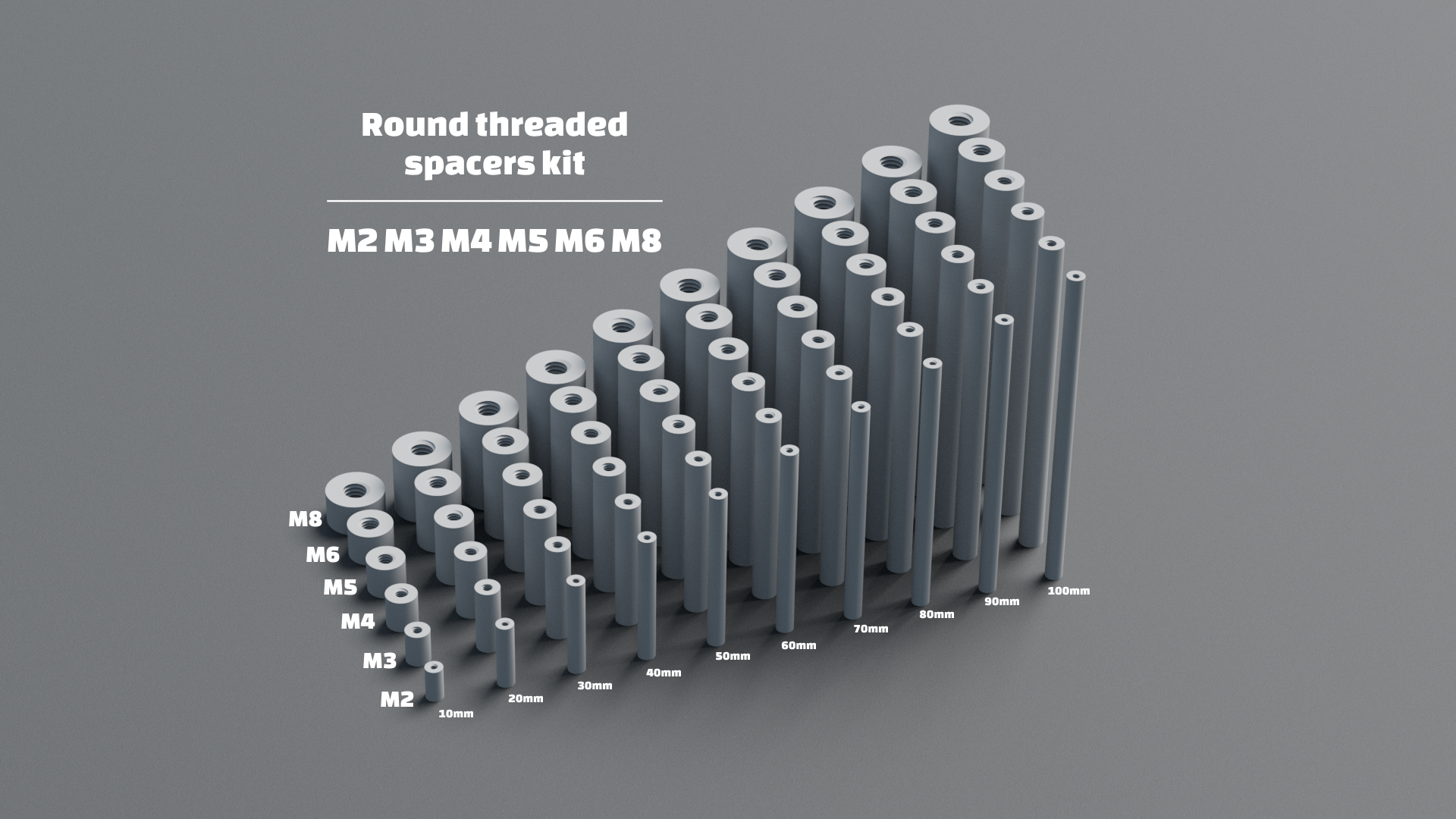 Round threaded spacers kit (M2, M3, M4, M5, M6, M8)