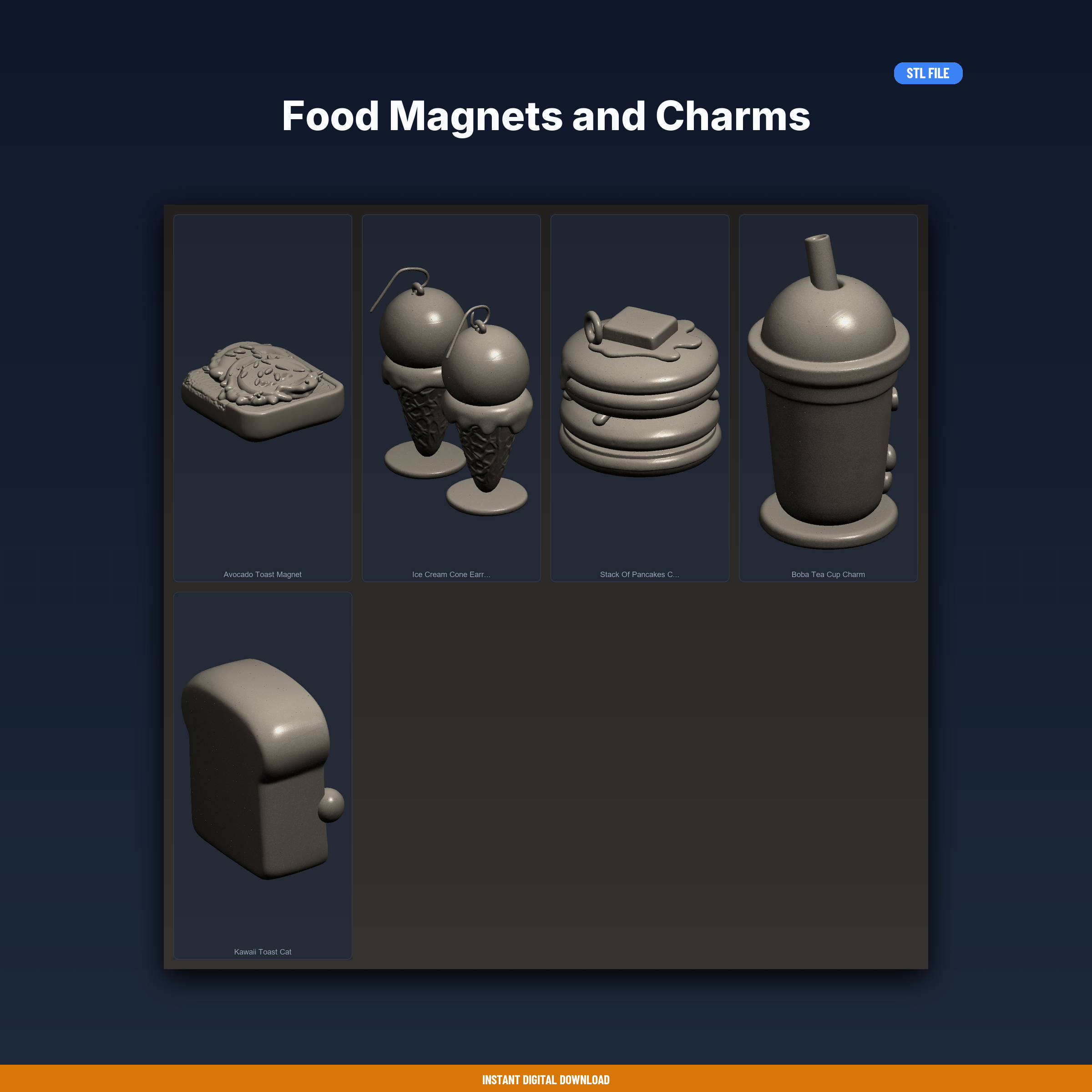 Food Magnets and Charms - 5-Model STL Bundle
