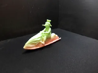 Snowman riding a jet ski.