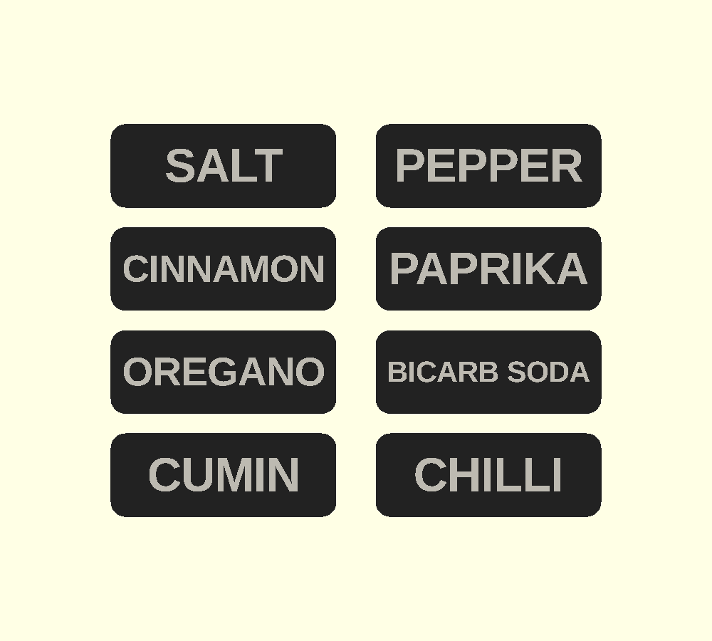 Custom Spice & Pantry Jar Labels (Parametric) — Uniform Set, Prints Flat