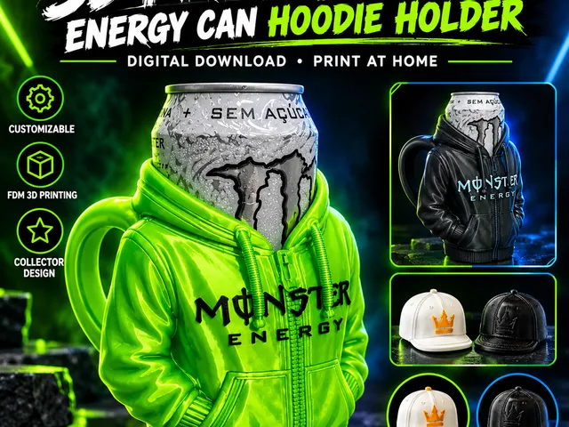 3D Printed Monster Energy Can Holder - Hoodie Edition + Cap