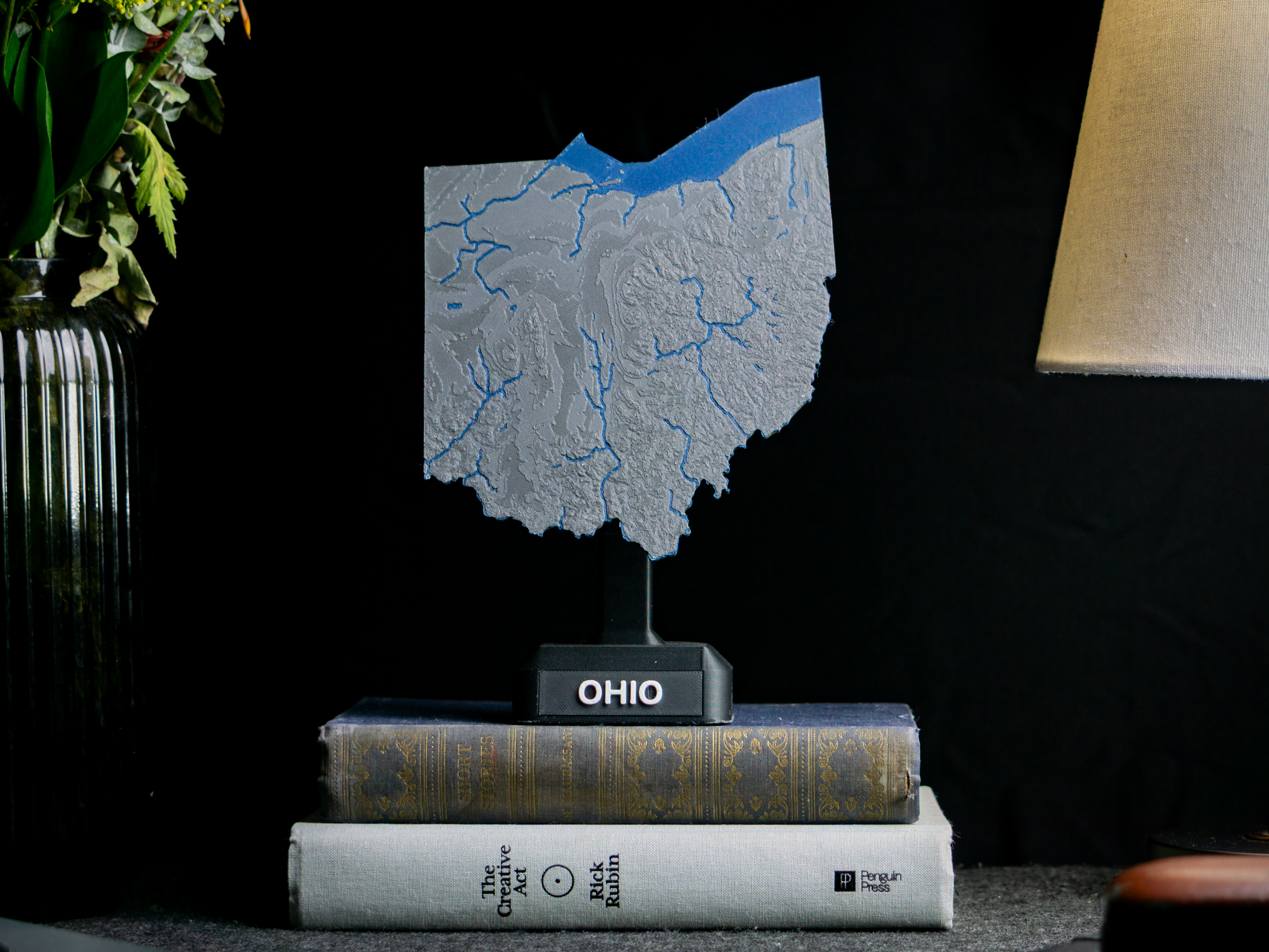 Ohio, USA (OH) Topographic Map with Rivers and Lake Erie