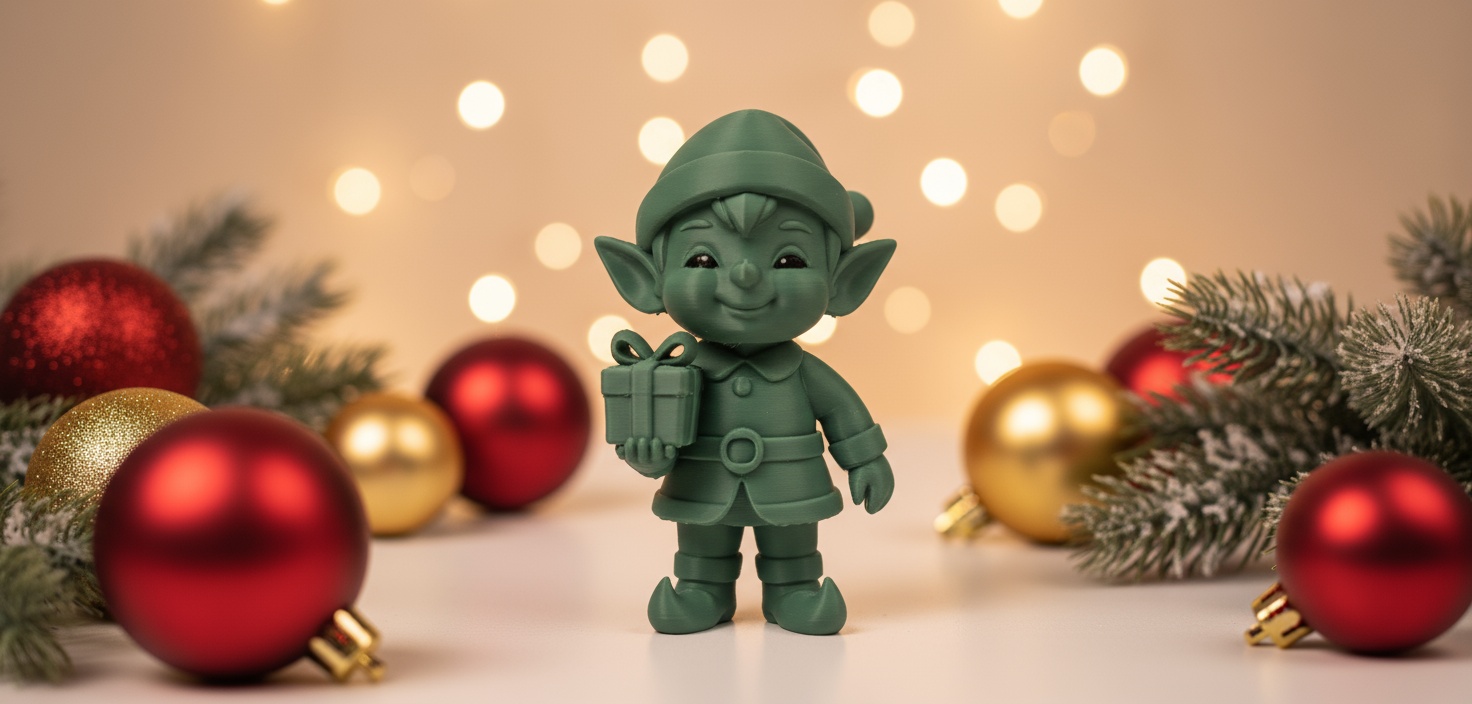 Smiling Elf Delivering Gift Christmas Figurine