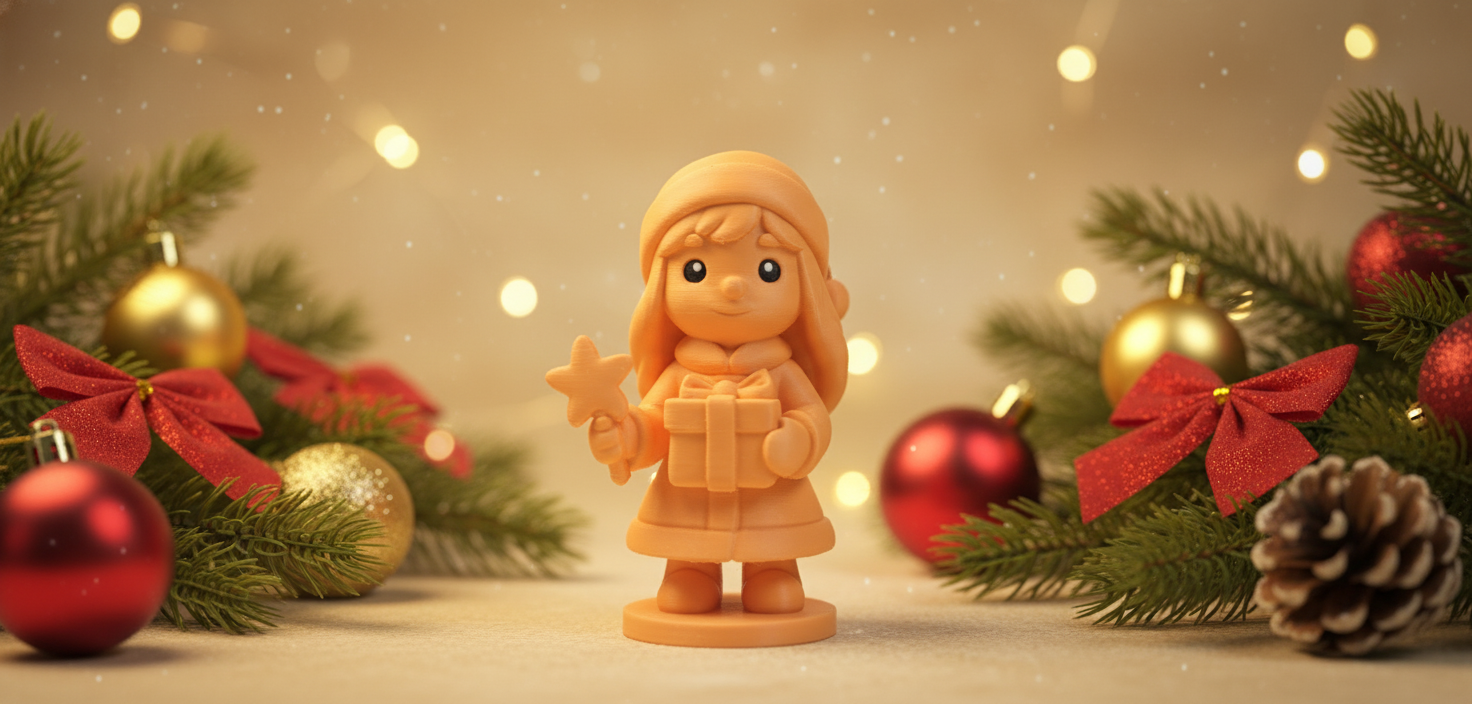 Child with Gift Box & Star Christmas Figure