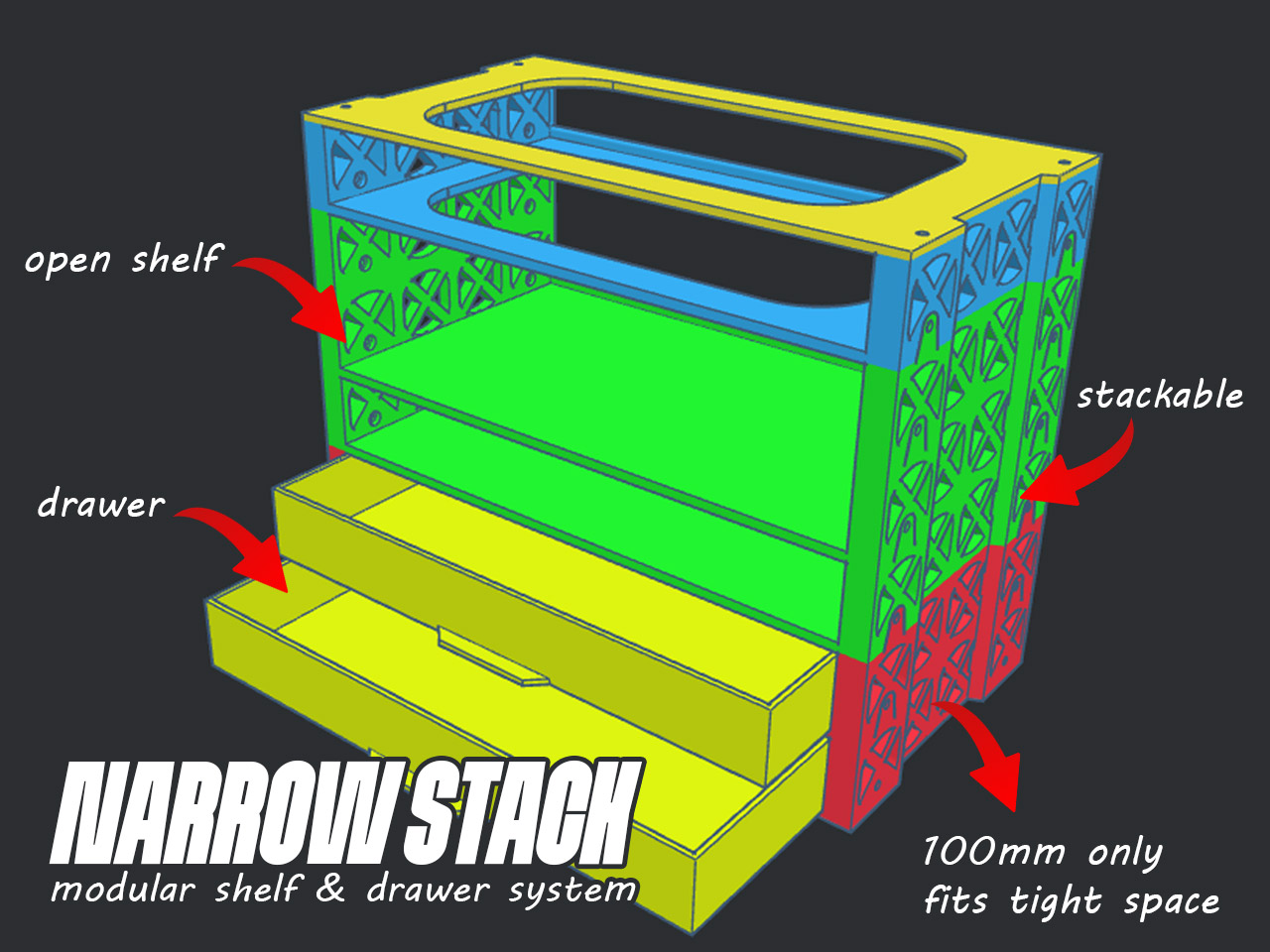 Narrow Stack - Modular Storage Shelf Drawer For Tight Spaces