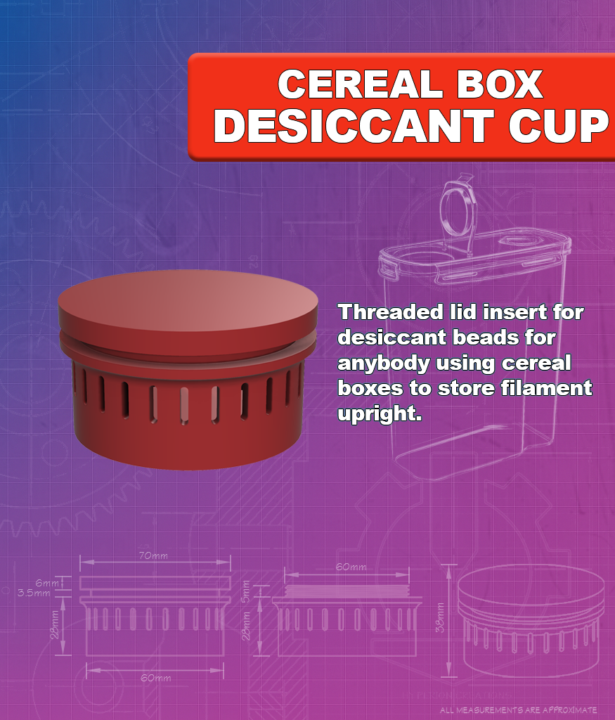 Cereal Container / Box Filament Storage Lid Desiccant Holder