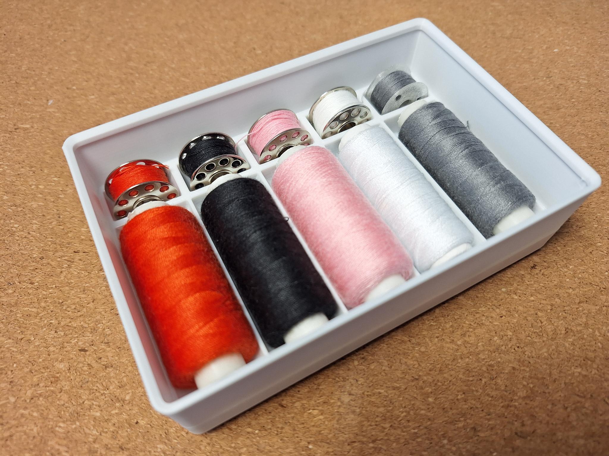 Gridfinity sewing Thread & Bobbin Holder (5-slot, stackable)