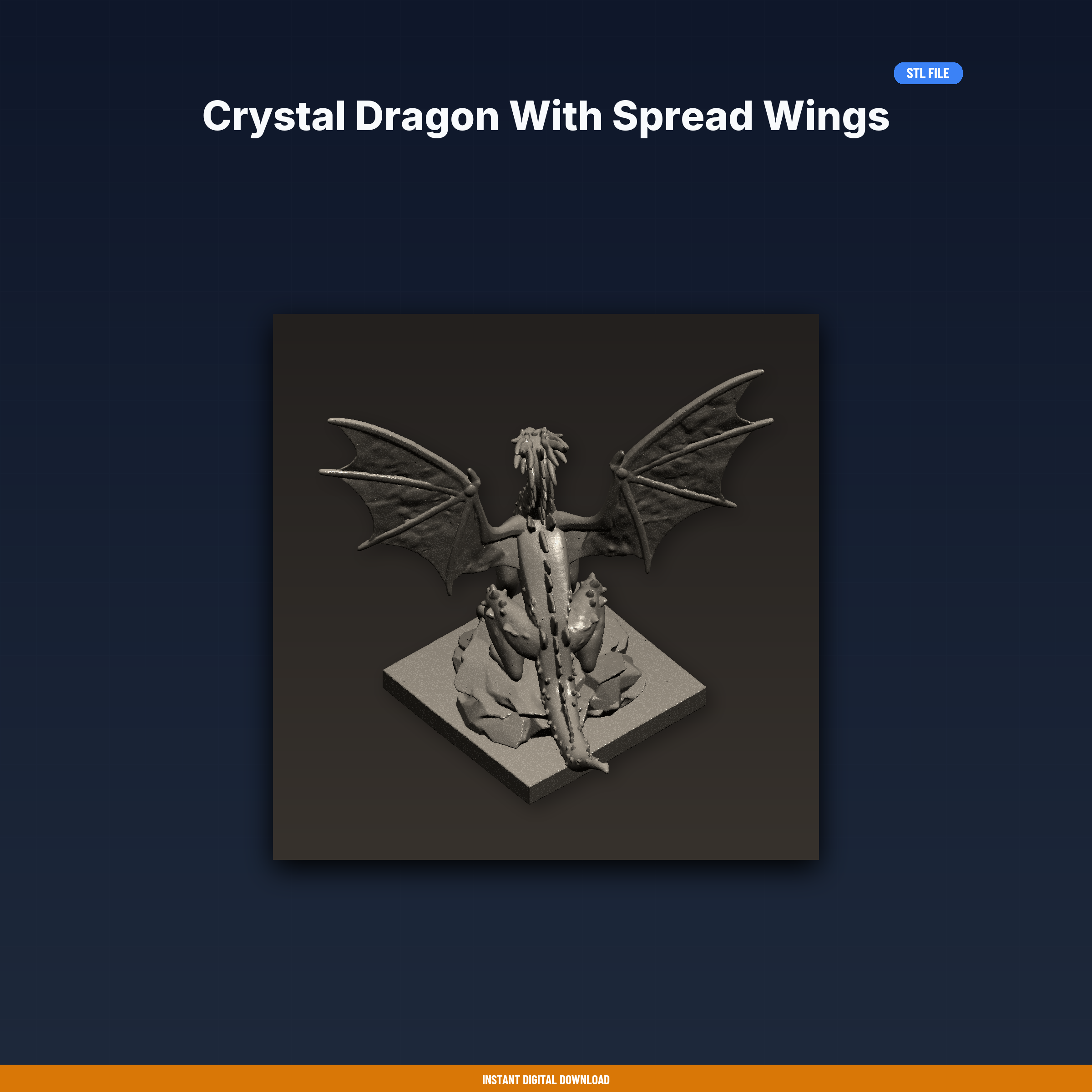 Crystal Dragon With Spread Wings - 3D Printable STL File