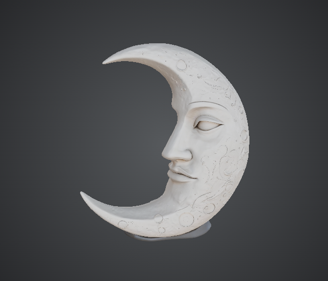Moon Face Sculpture – Crescent Moon Portrait 3D model