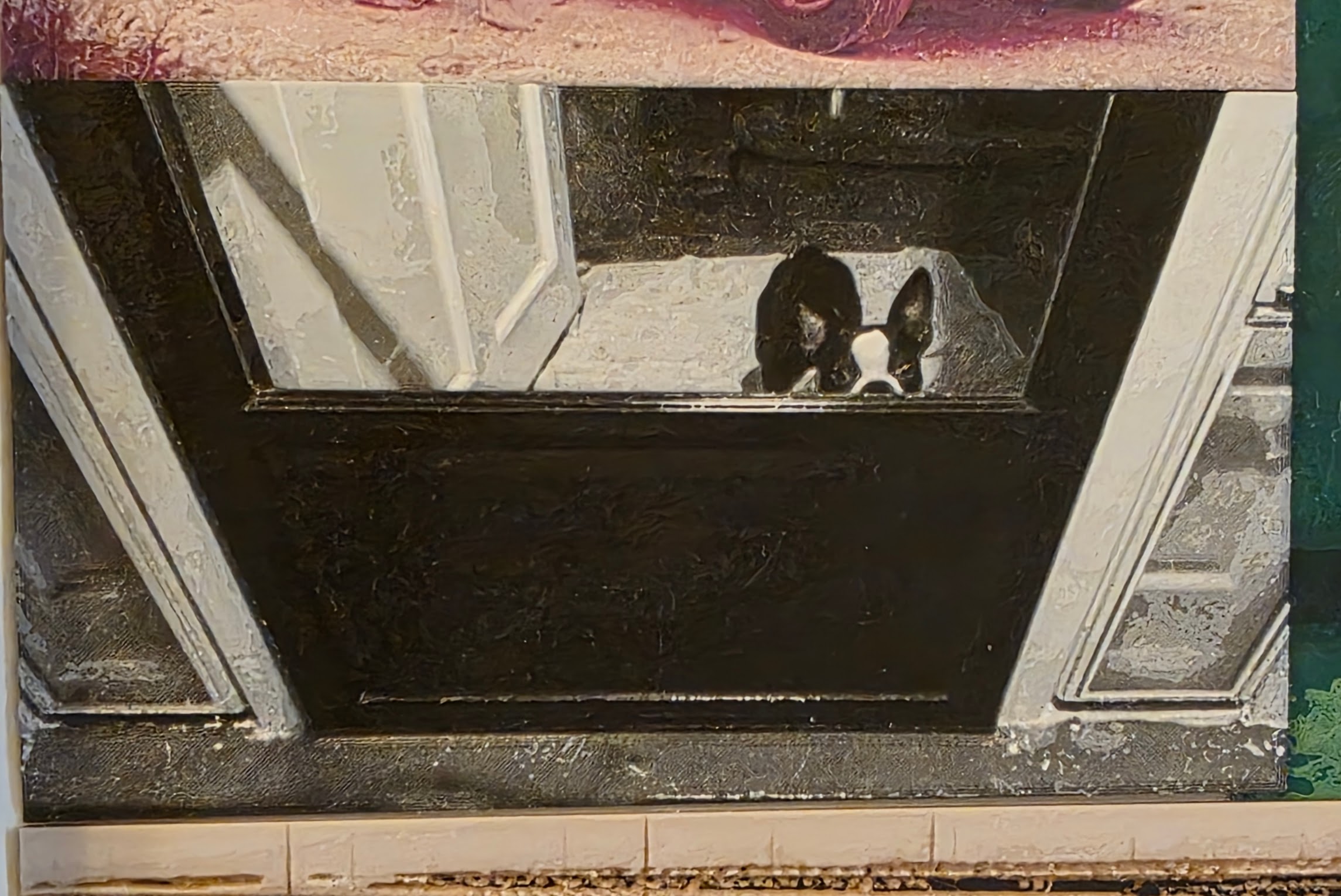 Peeking Boston Terrier hueforge