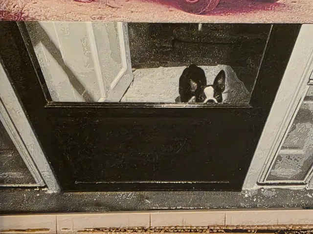 Peeking Boston Terrier hueforge