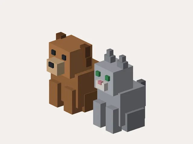 Customizable Blocky Pet Duo - Voxel-Style Dog and Cat Desktop Figures, 2 Sizes