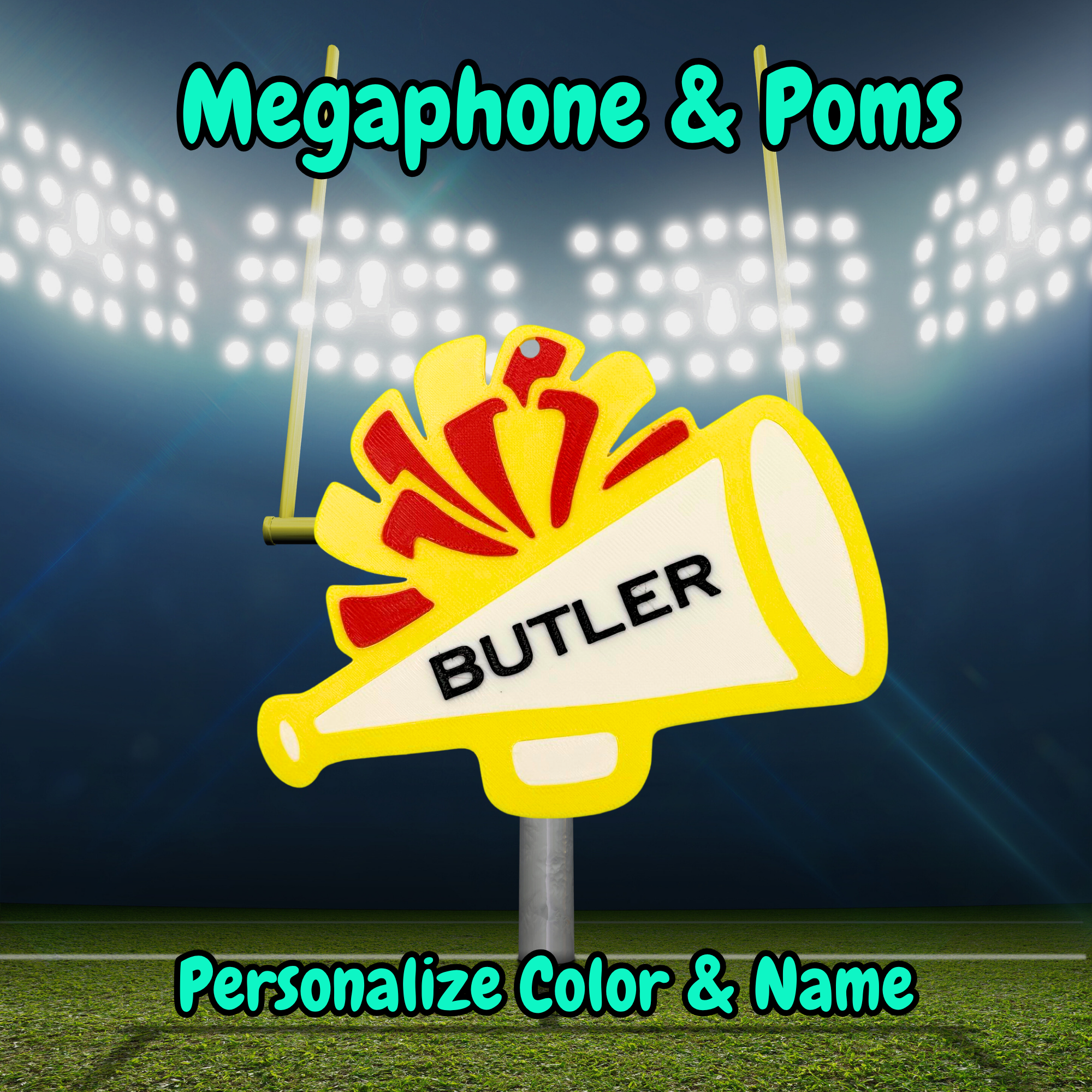 Cheer Bag Tag Keychain - Megaphone and Pom Custom