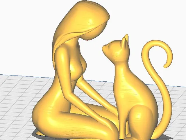 Curled Cat and Figure Sculpture two arms