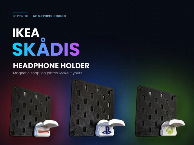 HeadPhone Holder for IKEA SKADIS (Switchable Logo plates)