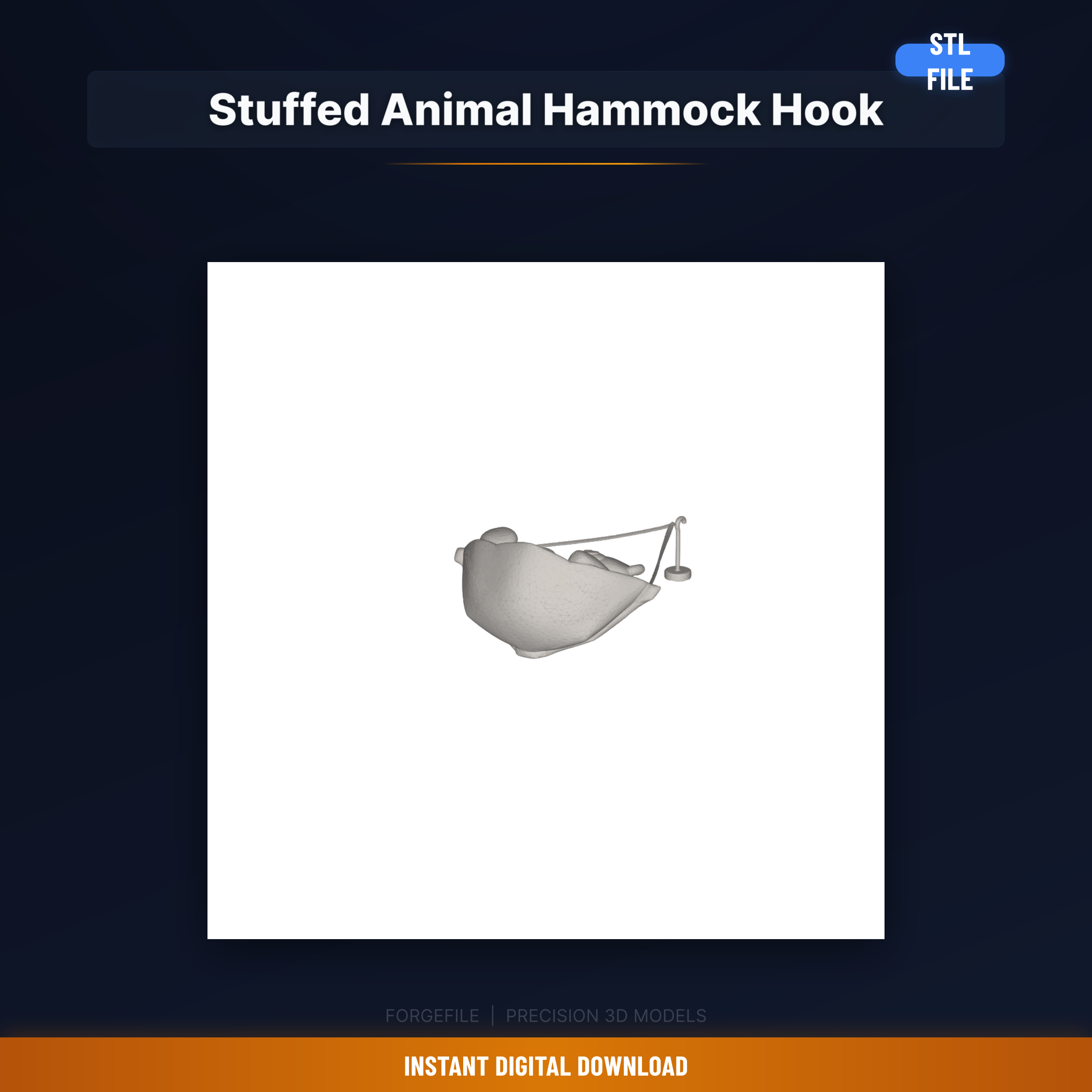 Corner Hammock Mounting Hook For Stuffed Animals, Holds Net - 3D Printable STL File