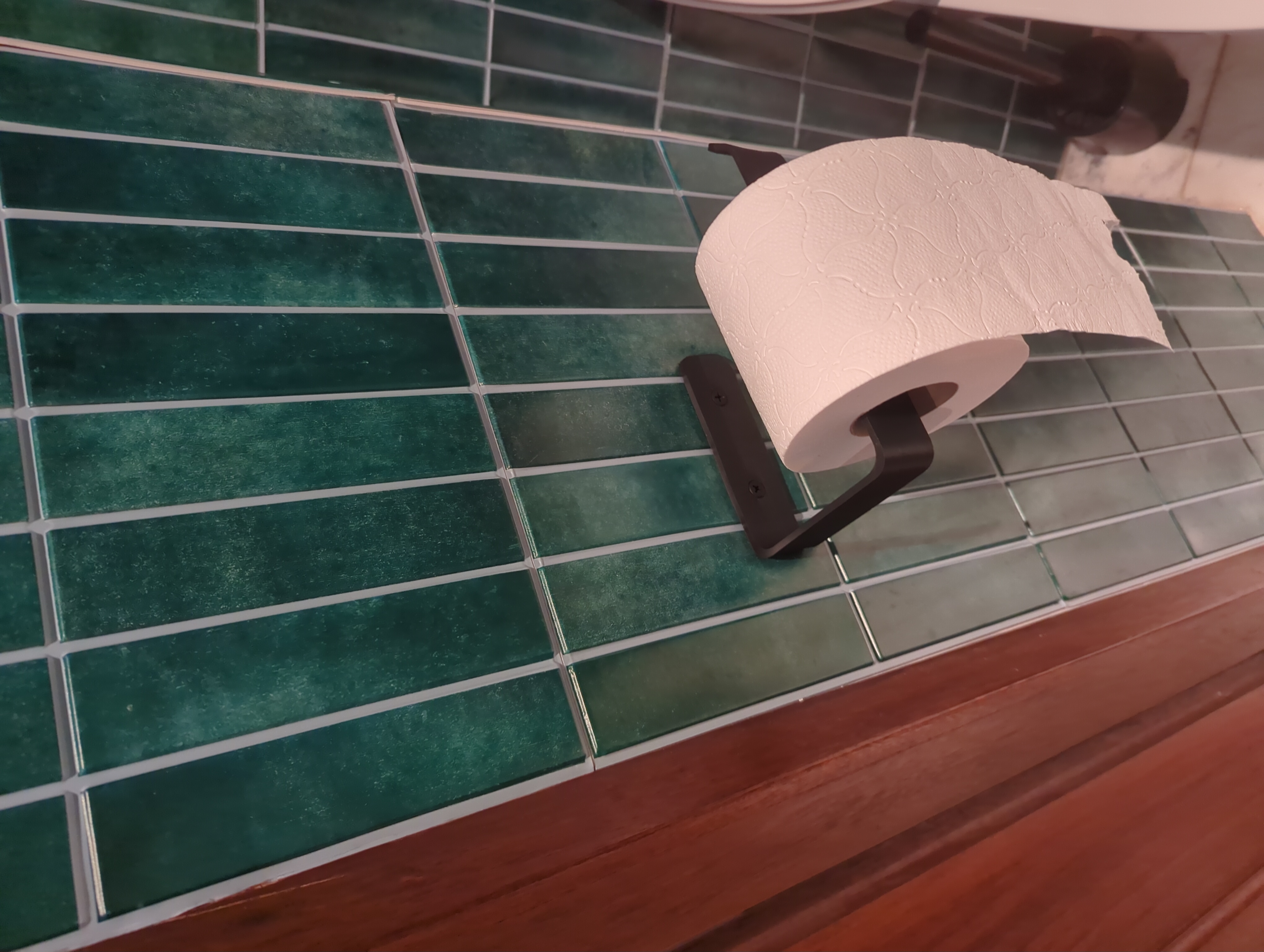 Simple Toilet Paper Roll fixture/holder - glue or holes