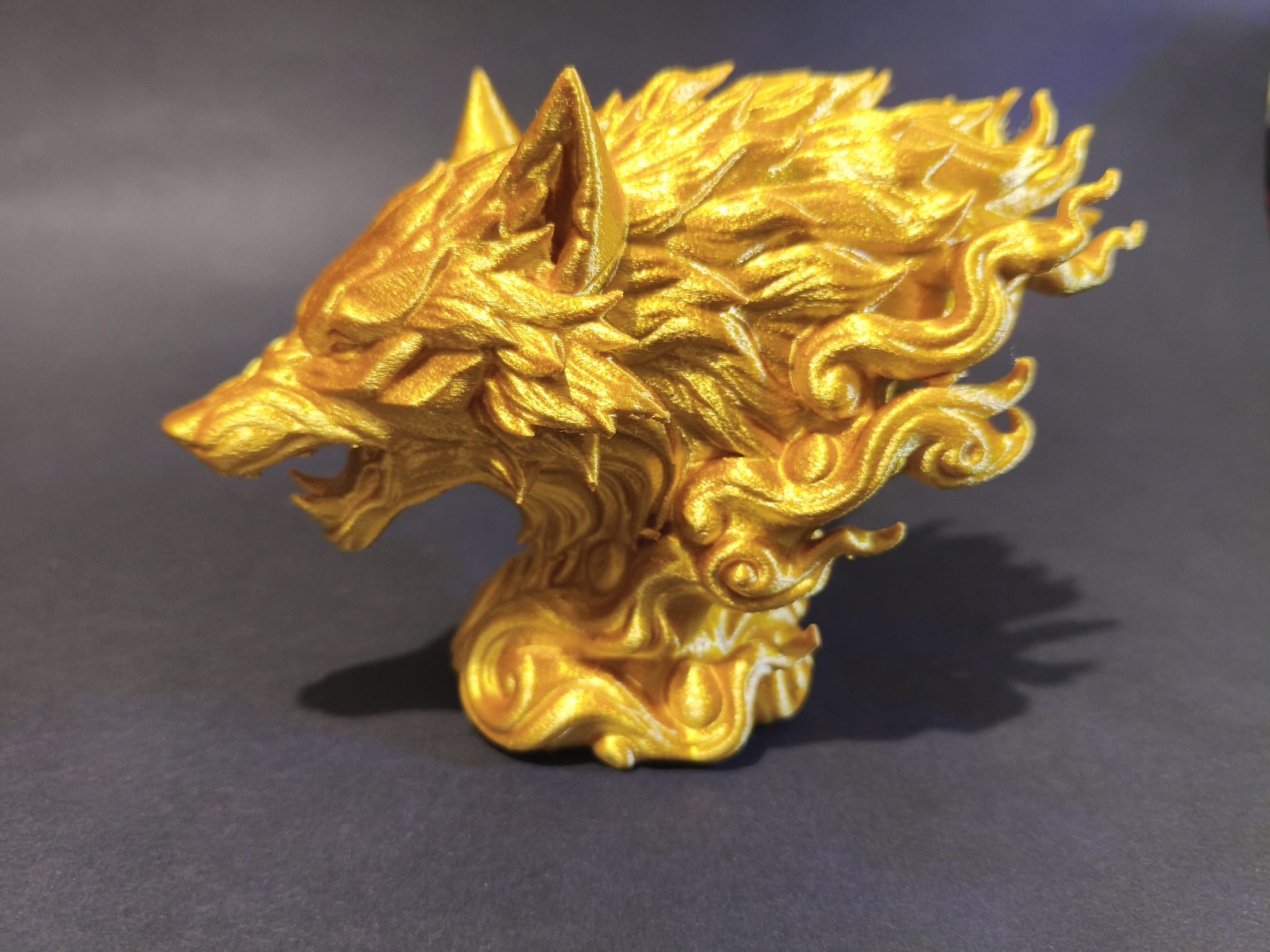 Majestic Golden Fire Wolf Bust Statue