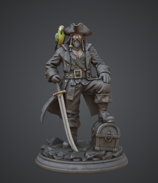 Legendary Pirate Captain with Treasure Chest & Parrot