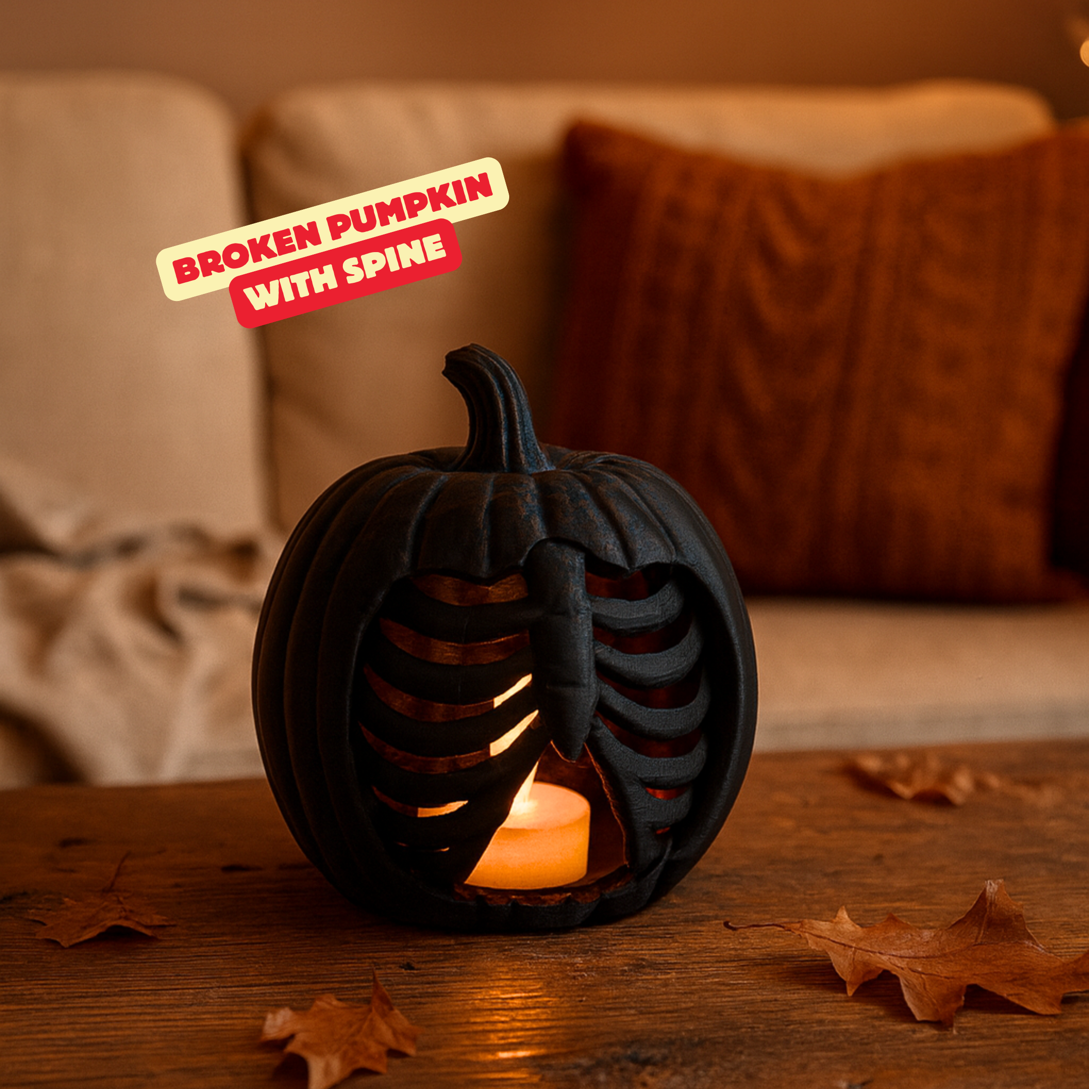 PUMPKIN WITH SPINE - TEALIGHT / HALLOWEEN DECOR / GOTHIC DECOR / HOMEDECOR