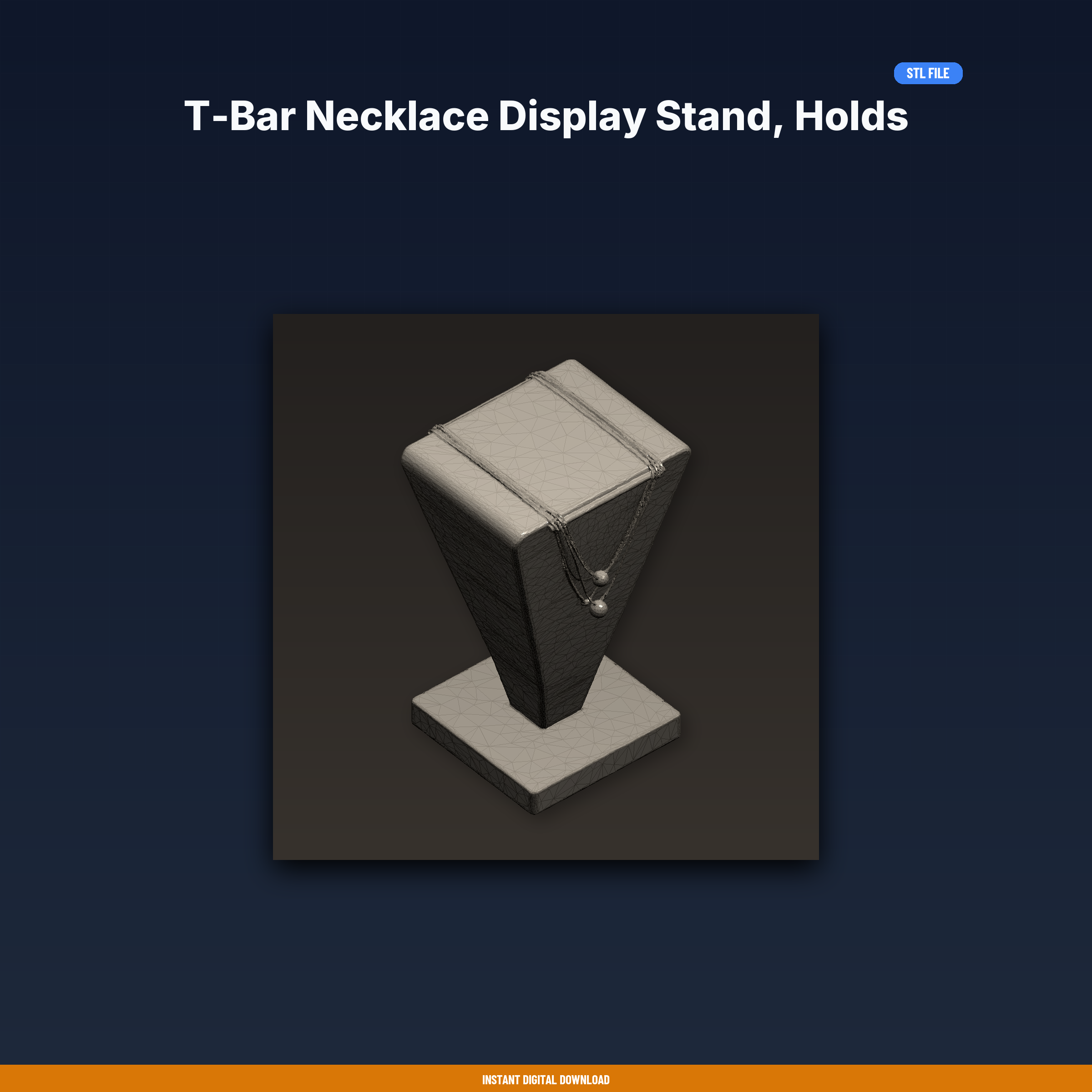 T-Bar Necklace Display Stand, Holds Multiple Necklaces, Elegant - 3D Printable STL File