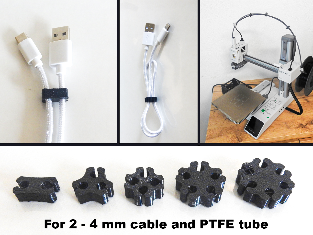 TPU Clip for 2-4 mm cables and PTFE tubing