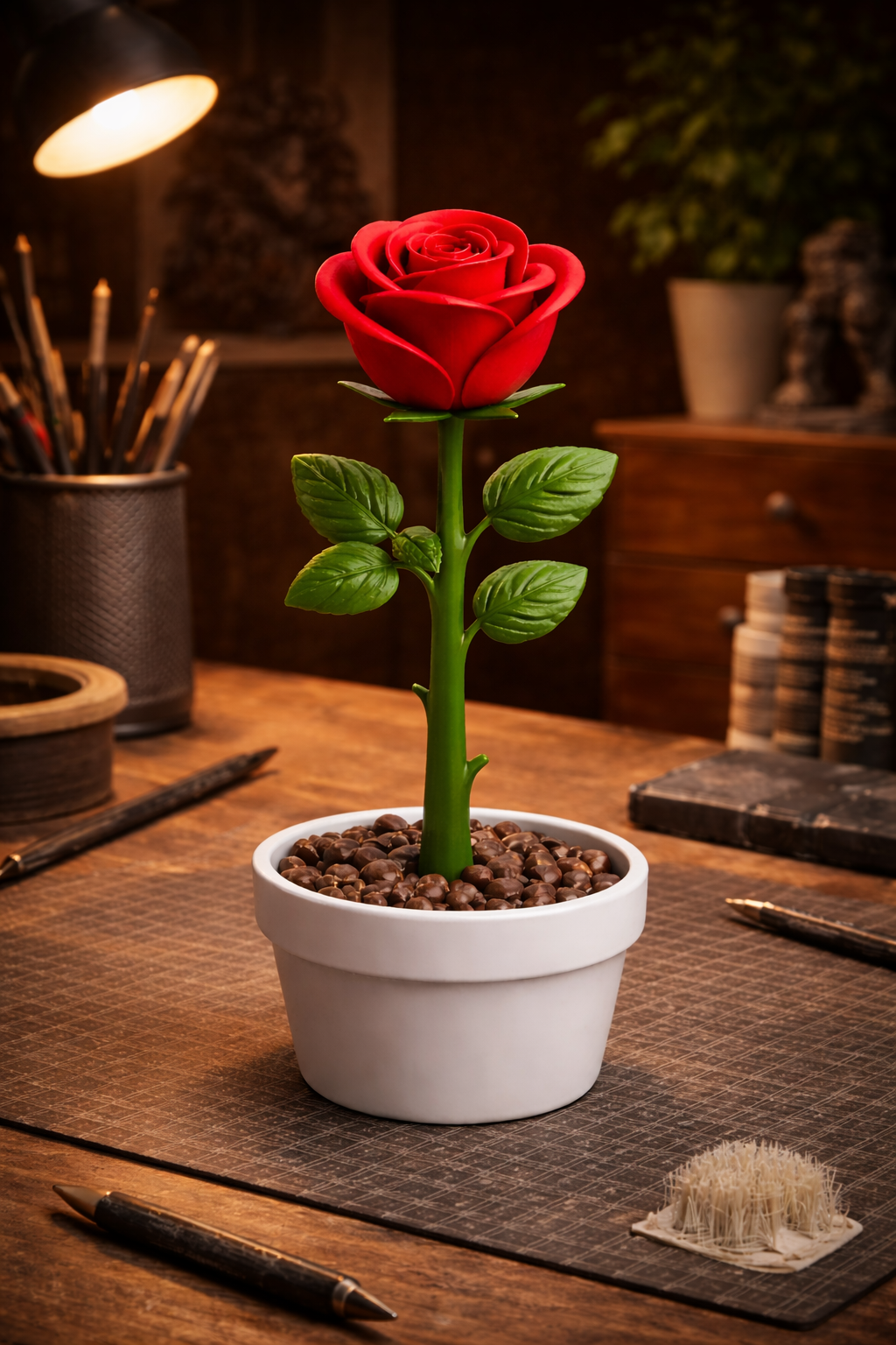 Rose in Pot – Minimal Desk Decor