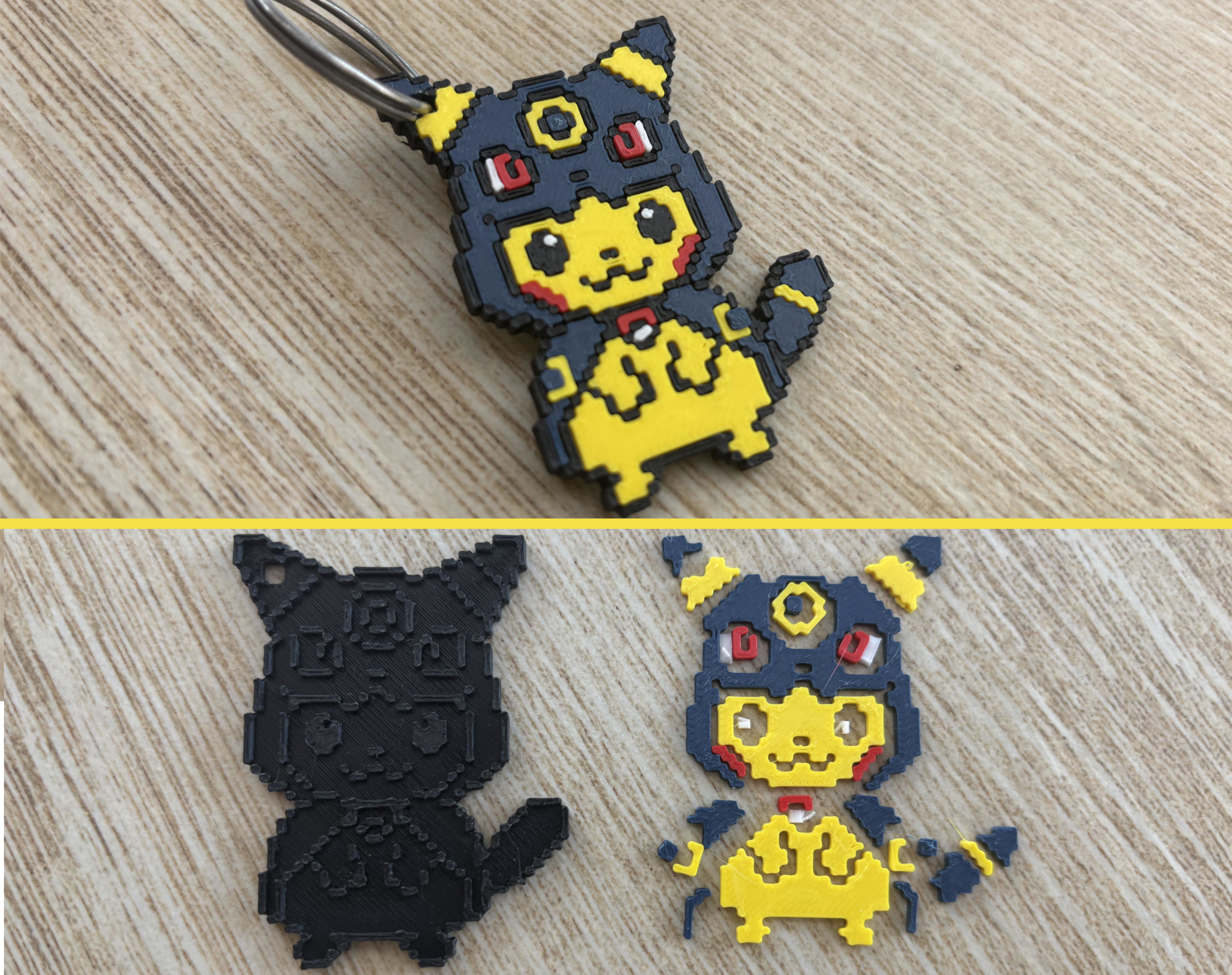 8-bit Pikachu with Umbreon Hoodie Multipart Keychain