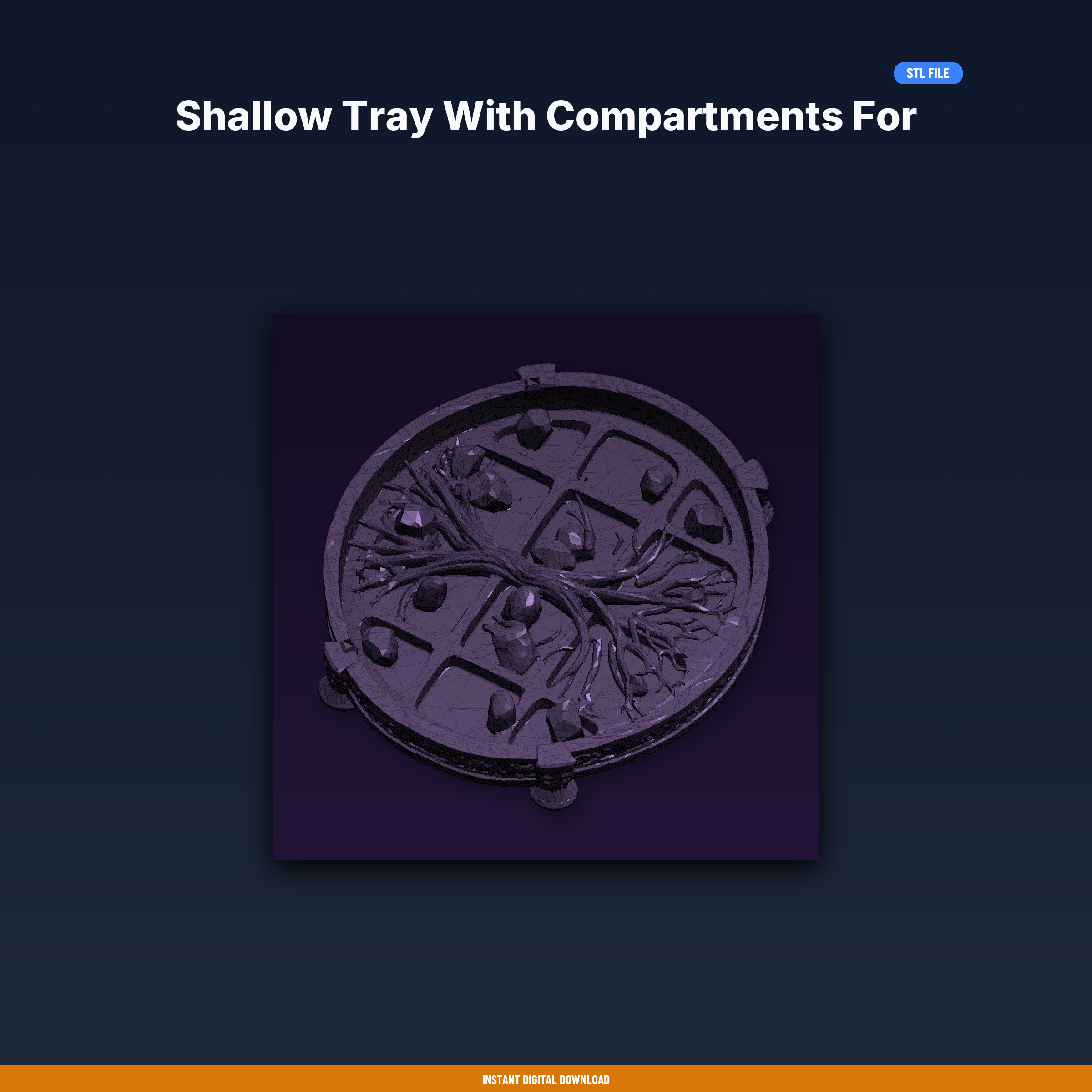 Shallow Tray With Compartments For Tumbled Crystals, Tree Of Life - 3D Printable STL File