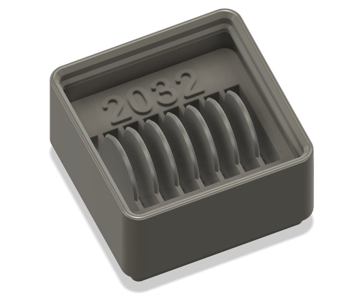Coin cell battery boxes for Gridfinity - Named (fixed 2032)