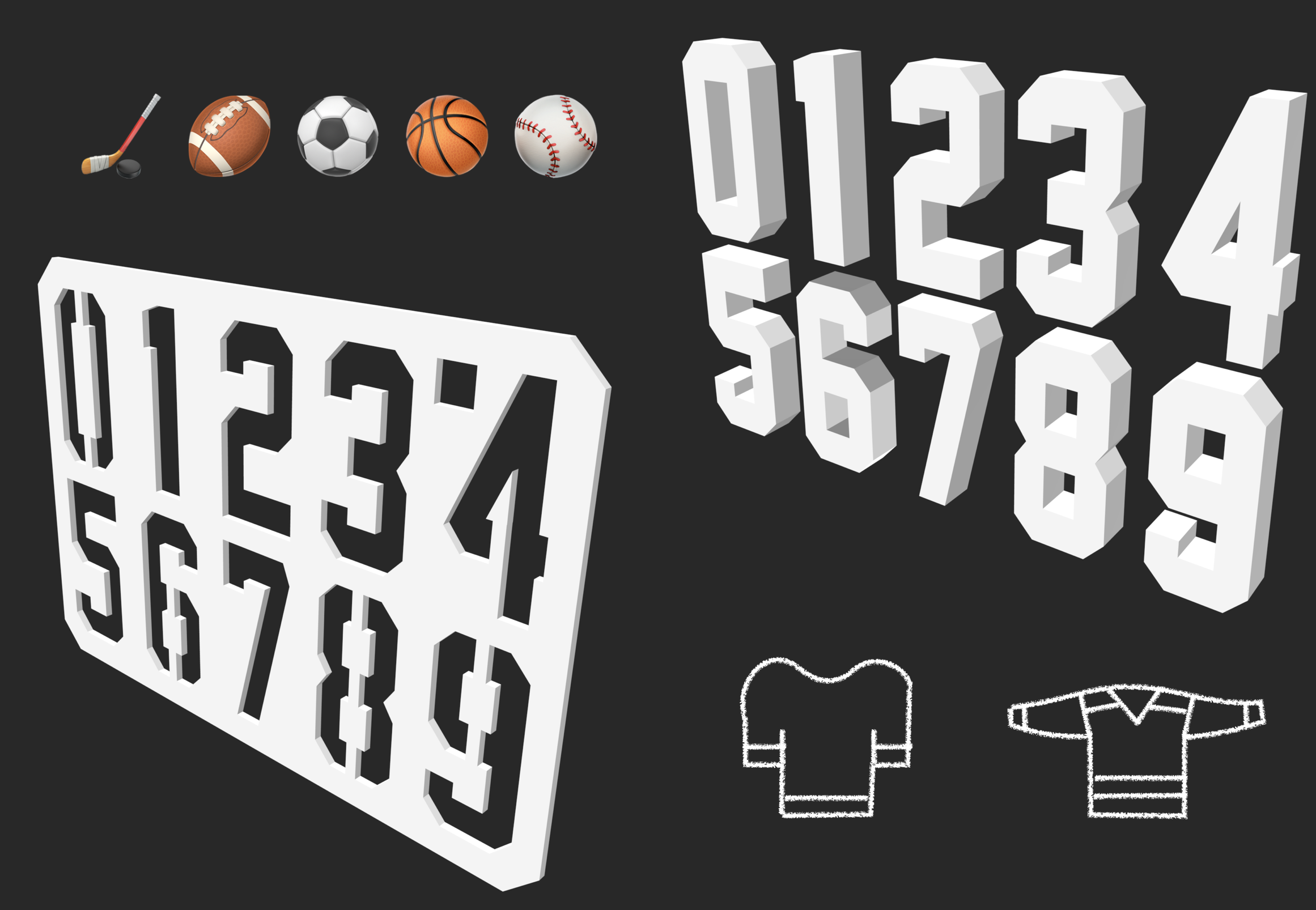 Sports Jersey Number Stencil and Numbers 0 to 9