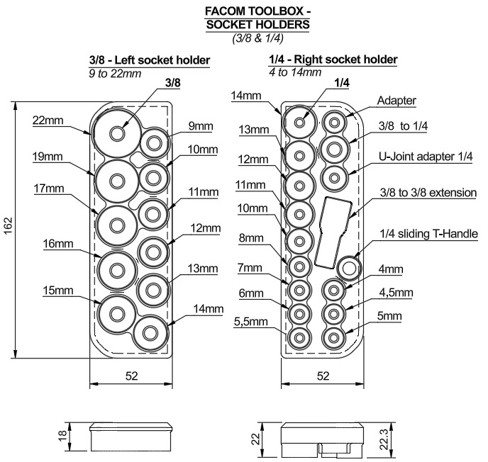 FACOM Toolbox - Hex Socket Holders (3/8 & 1/4)