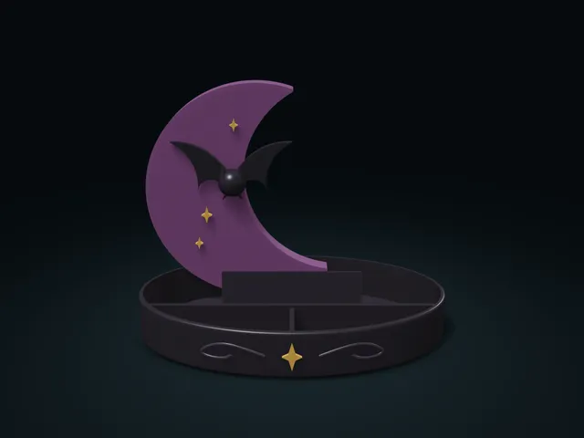 Crescent Moon Phone Valet with Bat and Storage Pockets