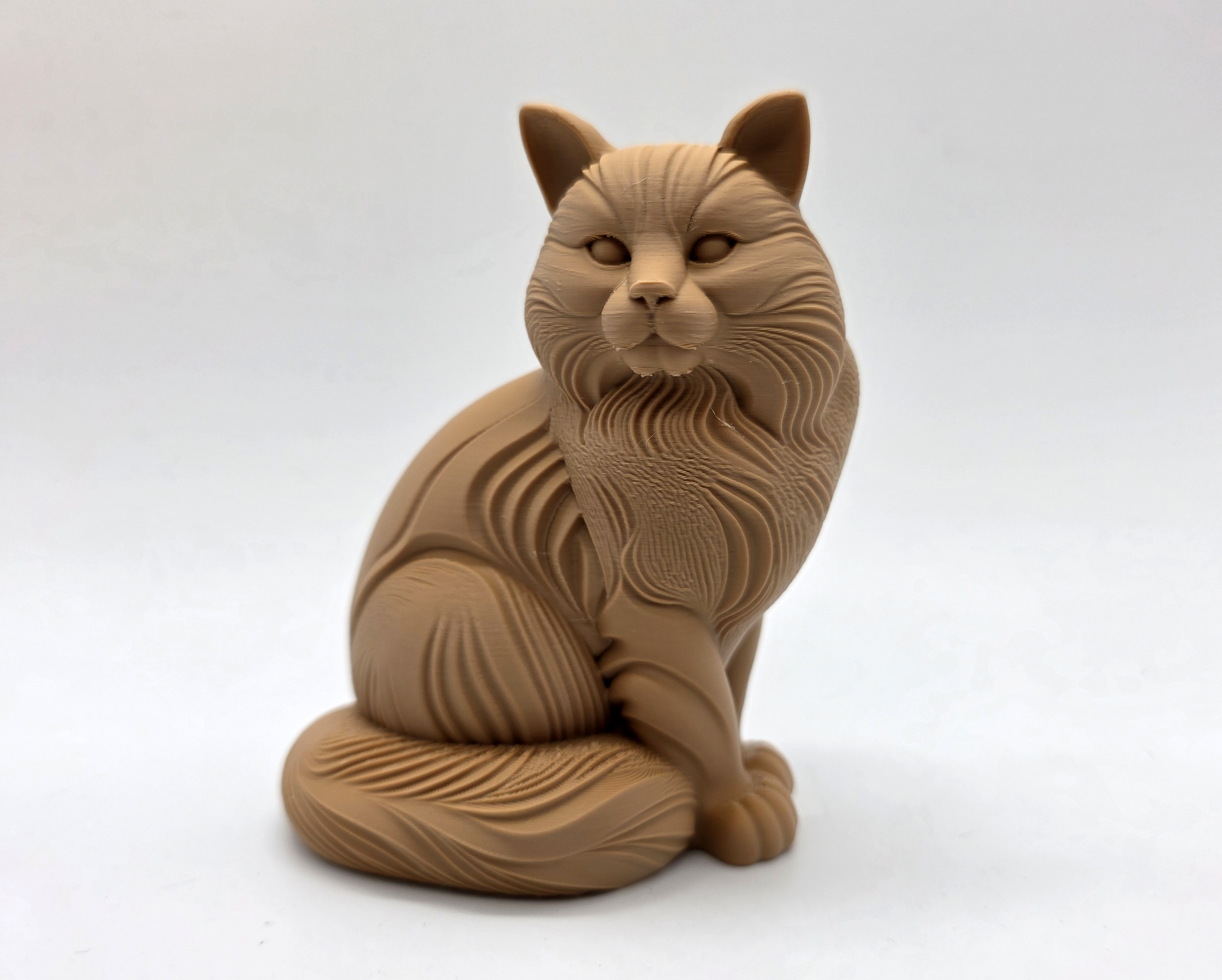 Wood-Carved Seated Cat